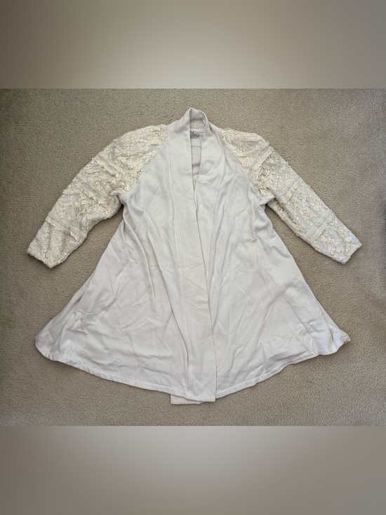 Sachi New York Sweaters - Vintage Sachi New York Lace Sleeve Cardigan Jacket White Fleece OS Victorian